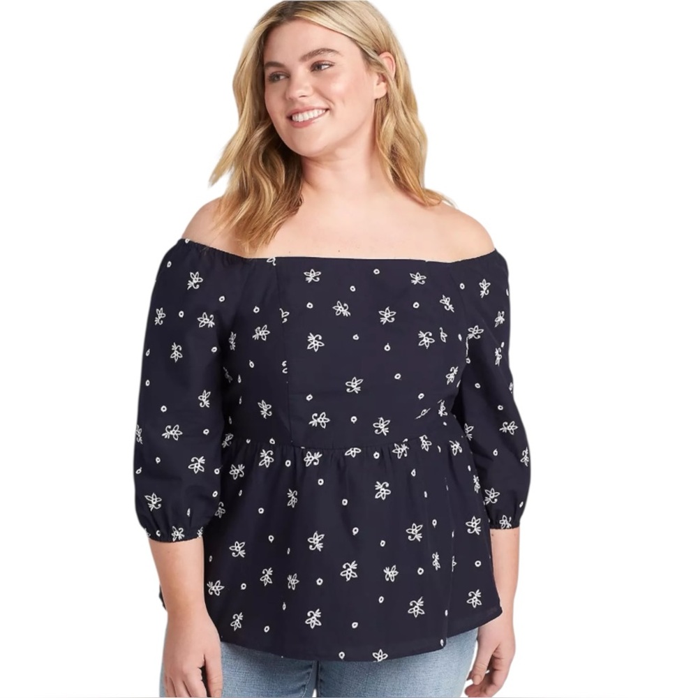 Lane Bryant Eyelet Off-The-Shoulder Peplum Top in Night Sky Size 20